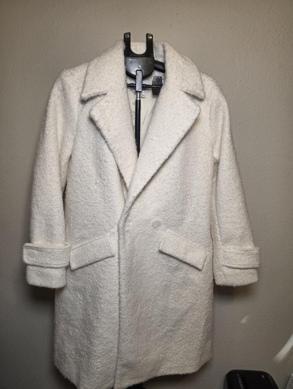 Nine West Women's Cream White Textured Boucle Pea Coat Jacket